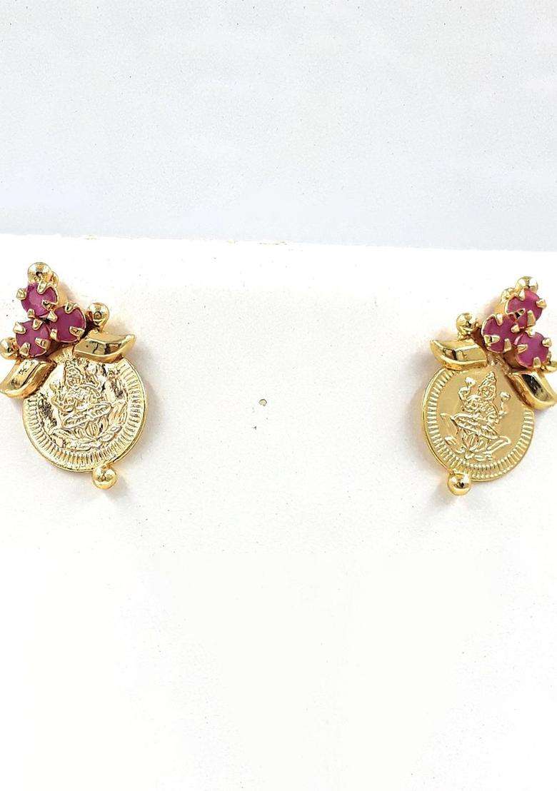 Gold-Plated American Diamond Studded Coin Contemporary Temple Studs for Women | Traditional Temple Jewellery for Wedding & Festive Wear | Gift for Her - Indya