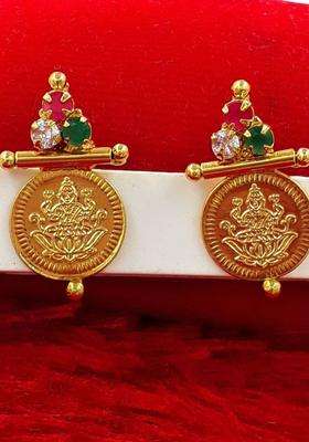 Gold-Plated American Diamond Studded Circular Drop Earrings for Women | Traditional Temple Jewellery for Wedding & Festive Wear | Gift for Her