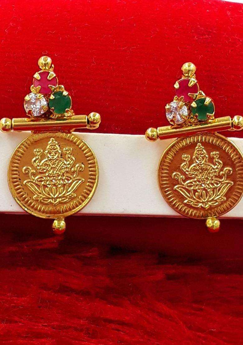 Gold-Plated American Diamond Studded Circular Drop Earrings for Women | Traditional Temple Jewellery for Wedding & Festive Wear | Gift for Her - Indya