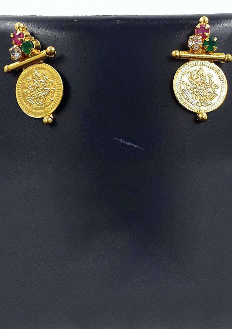 Gold-Plated American Diamond Studded Circular Drop Earrings for Women | Traditional Temple Jewellery for Wedding & Festive Wear | Gift for Her - Indya
