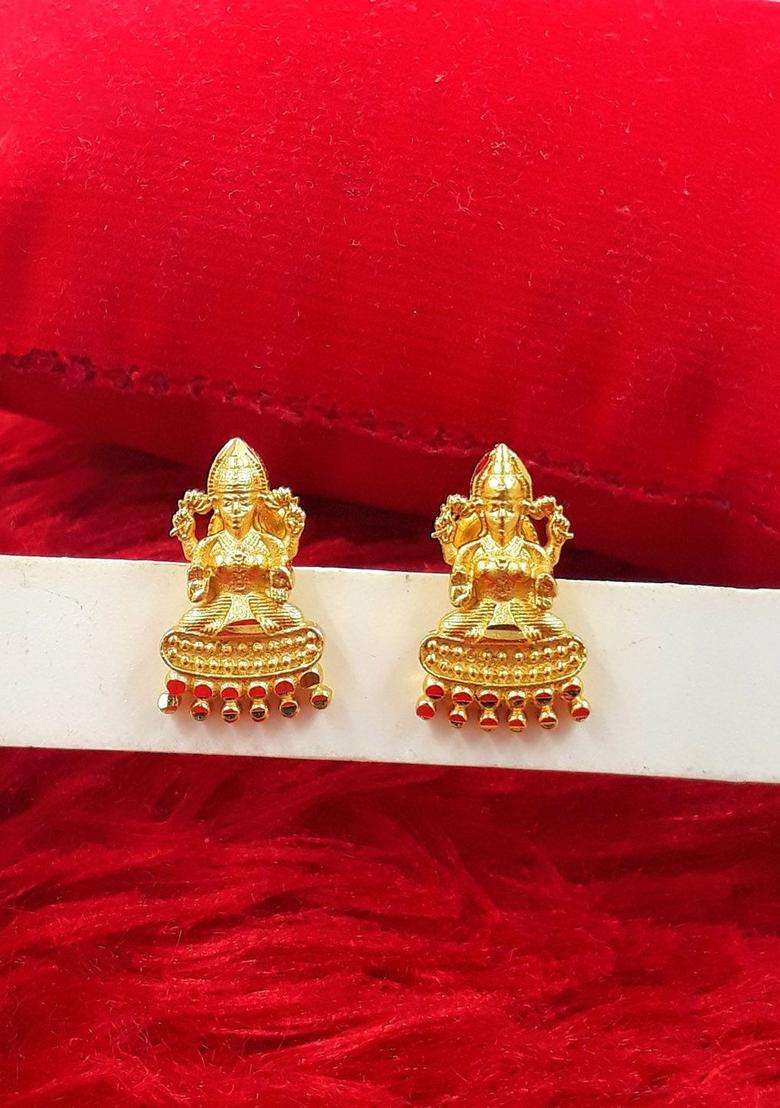 Gold-Plated Goddess Laxmi Contemporary Temple Drop Earrings for Women | Traditional Temple Jewellery for Wedding & Festive Wear | Gift for Her - Indya
