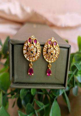 Gold-Plated Circular Studs Earrings with American Diamond for Women | Traditional Temple Jewellery for Wedding & Festive Wear | Gift for Her