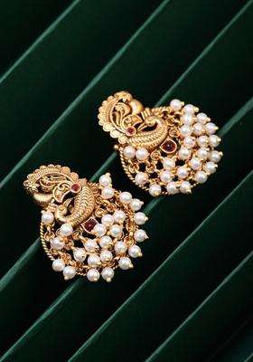 Gold-Plated Peacock Shaped Studs Earrings for Women | Traditional Temple Jewellery for Wedding & Festive Wear | Gift for Her