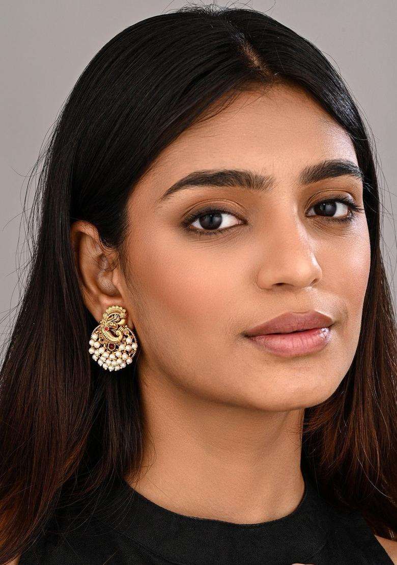 Gold-Plated Peacock Shaped Studs Earrings for Women | Traditional Temple Jewellery for Wedding & Festive Wear | Gift for Her - Indya