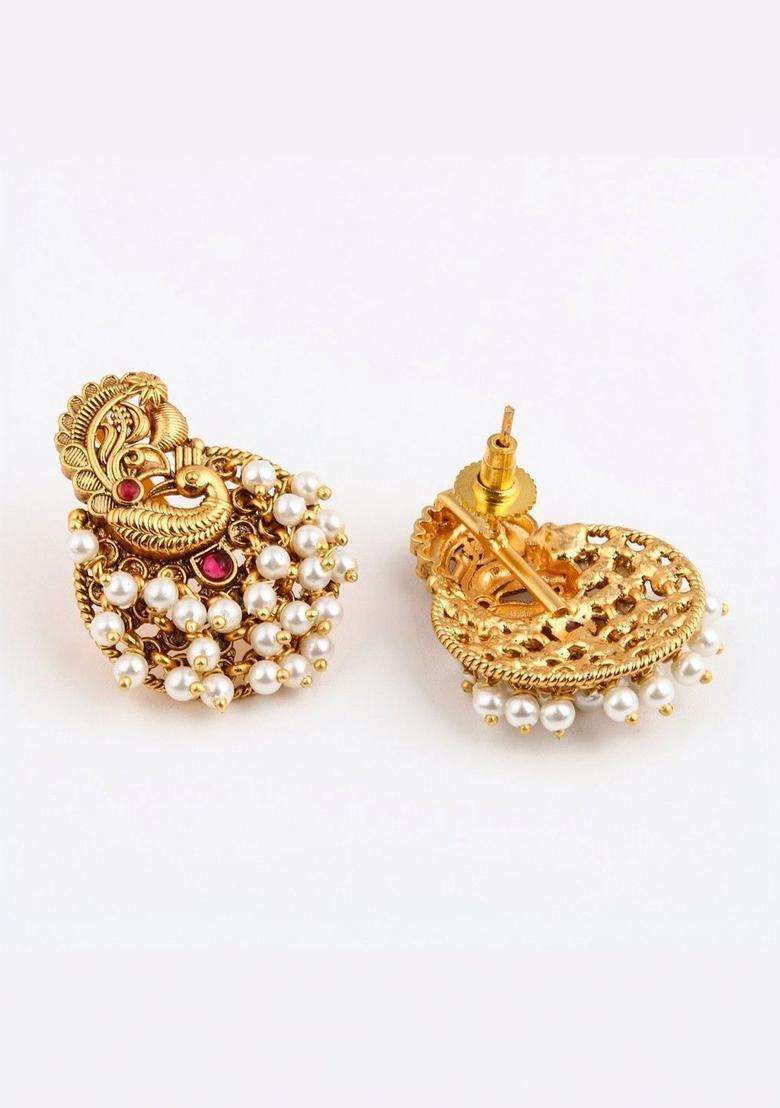 Gold-Plated Peacock Shaped Studs Earrings for Women | Traditional Temple Jewellery for Wedding & Festive Wear | Gift for Her - Indya