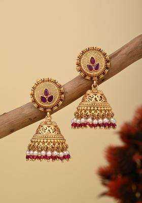 Geometric Gold-Plated Jhumkas Earrings for Women | Traditional Temple Jewellery for Wedding & Festive Wear | Gift for Her