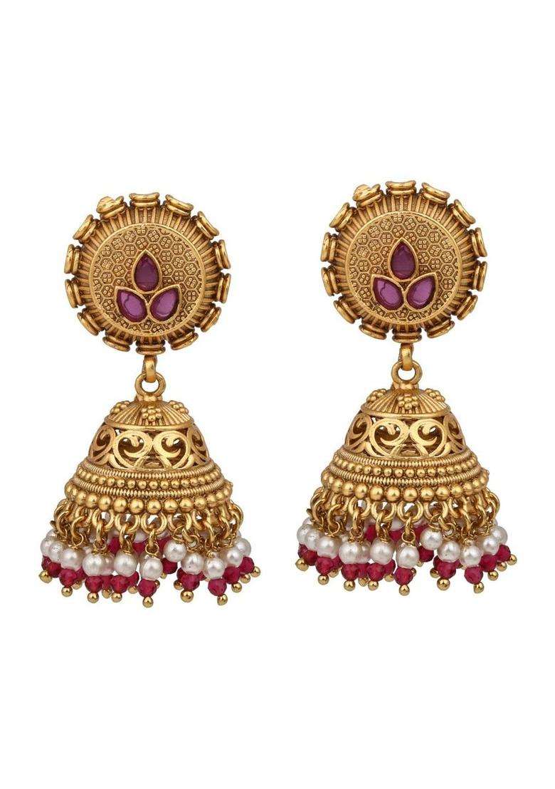 Geometric Gold-Plated Jhumkas Earrings for Women | Traditional Temple Jewellery for Wedding & Festive Wear | Gift for Her - Indya