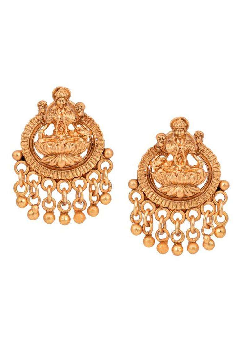 Gold-Plated Artificial Stone-Studded Goddess Lakshmi Temple Necklace and Earrings for Women | Traditional Temple Jewellery for Wedding & Festive Wear | Gift for Her - Indya