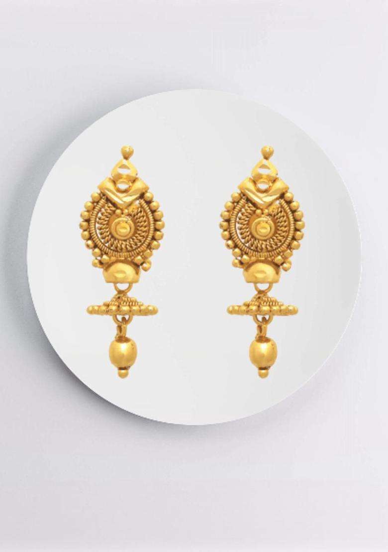 Gold-Plated Contemporary Drop Earrings for Women | Traditional Temple Jewellery for Wedding & Festive Wear | Gift for Her - Indya