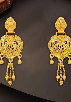 Gold-Plated Contemporary Drop Earrings for Women | Traditional Temple Jewellery for Wedding & Festive Wear | Gift for Her