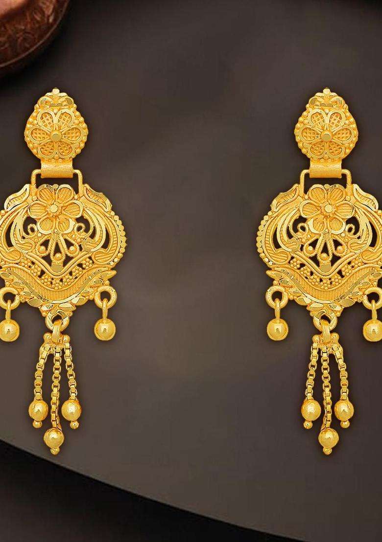 Gold-Plated Contemporary Drop Earrings for Women | Traditional Temple Jewellery for Wedding & Festive Wear | Gift for Her - Indya