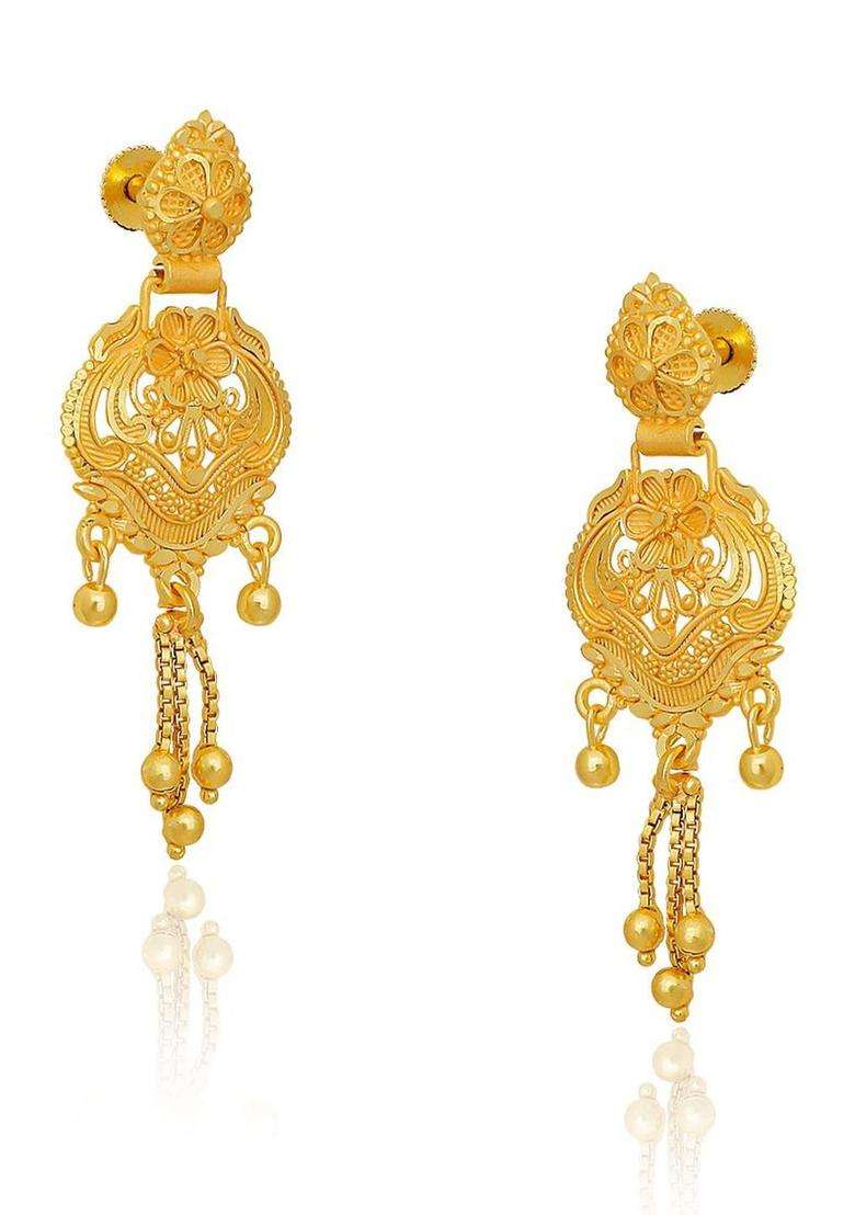 Gold-Plated Contemporary Drop Earrings for Women | Traditional Temple Jewellery for Wedding & Festive Wear | Gift for Her - Indya