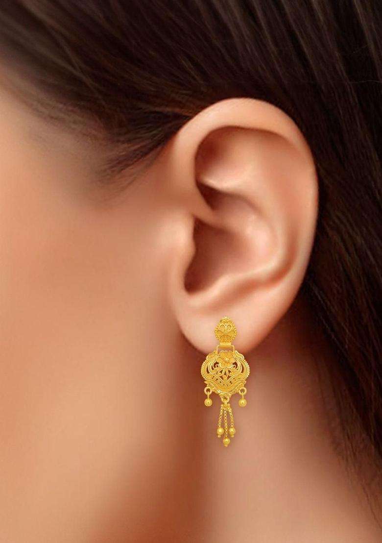 Gold-Plated Contemporary Drop Earrings for Women | Traditional Temple Jewellery for Wedding & Festive Wear | Gift for Her - Indya