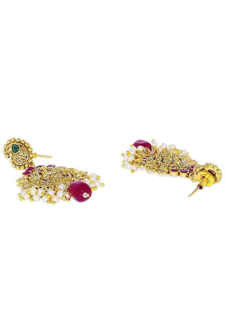 Gold-Plated & Red Stone Studded Temple Jewellery Set for Women | Traditional Temple Jewellery for Wedding & Festive Wear | Gift for Her - Indya
