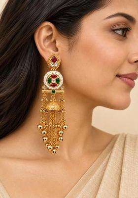Gold-Plated Geometric Jhumkas Earrings for Women | Traditional Temple Jewellery for Wedding & Festive Wear | Gift for Her