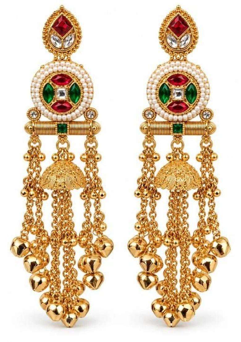Gold-Plated Geometric Jhumkas Earrings for Women | Traditional Temple Jewellery for Wedding & Festive Wear | Gift for Her - Indya