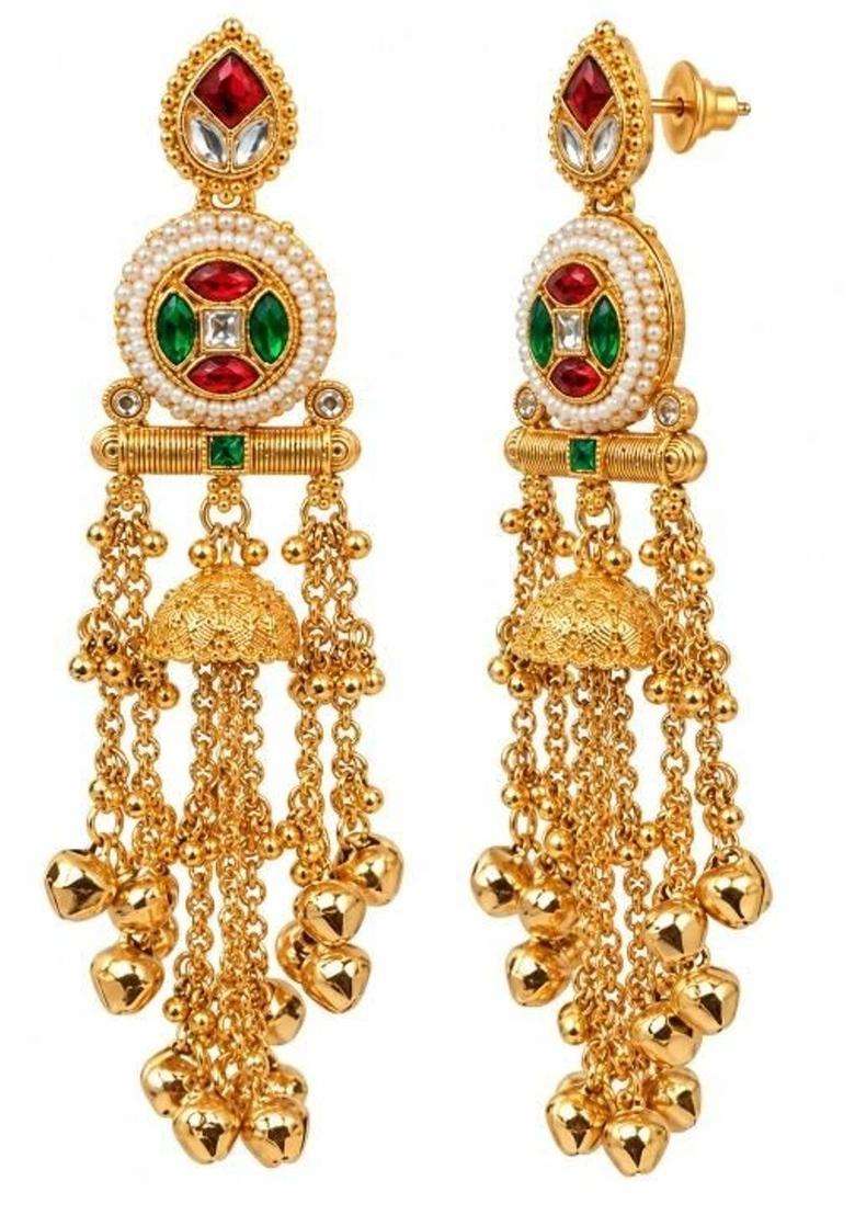 Gold-Plated Geometric Jhumkas Earrings for Women | Traditional Temple Jewellery for Wedding & Festive Wear | Gift for Her - Indya