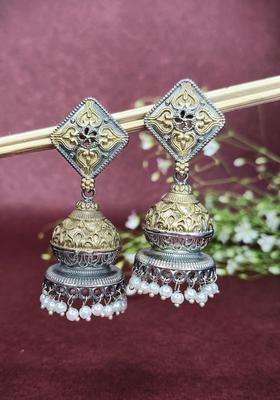 Silver-Plated Contemporary Jhumkas Earrings for Women | Traditional Temple Jewellery for Wedding & Festive Wear | Gift for Her