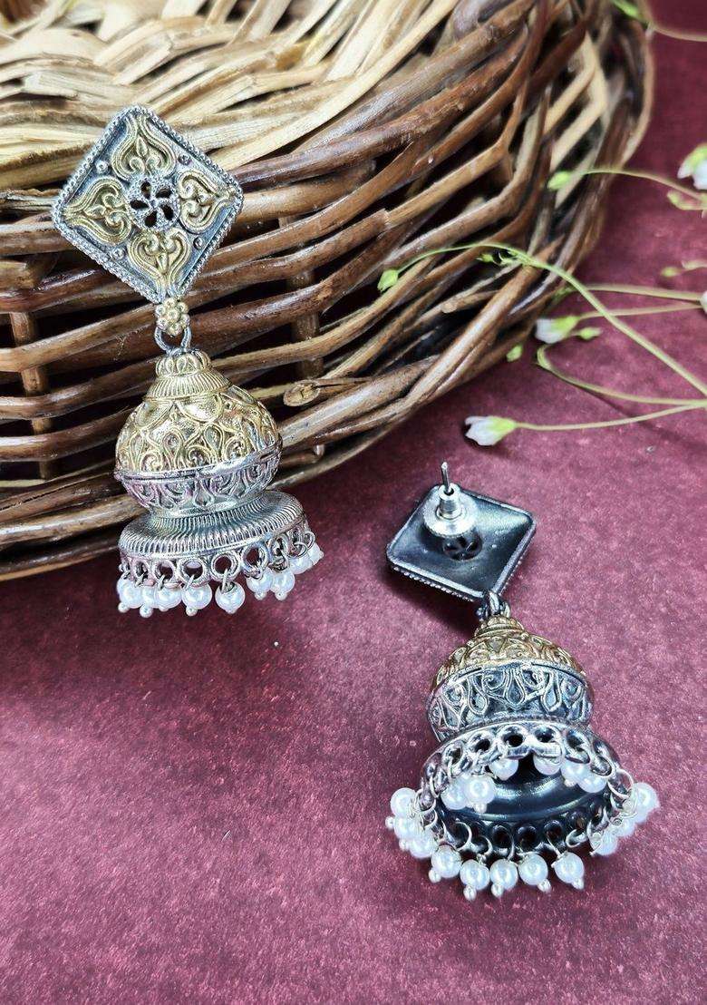 Silver-Plated Contemporary Jhumkas Earrings for Women | Traditional Temple Jewellery for Wedding & Festive Wear | Gift for Her - Indya