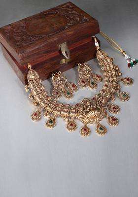22KT Gold-Plated Kundan Studded Jewellery Set for Women | Traditional Temple Jewellery for Wedding & Festive Wear | Gift for Her