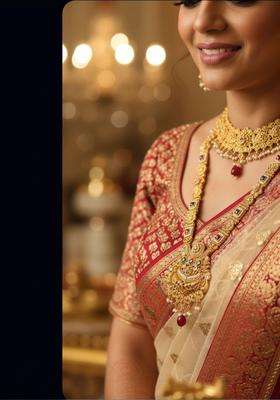 Brass Gold-Plated Temple Necklace with CZ Stone for Women | Traditional Temple Jewellery for Wedding & Festive Wear | Gift for Her