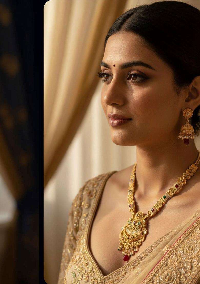 Brass Gold-Plated Temple Necklace with CZ Stone for Women | Traditional Temple Jewellery for Wedding & Festive Wear | Gift for Her - Indya