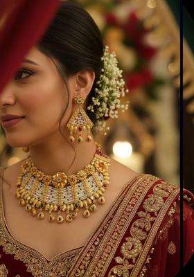 Brass Gold-Plated Temple Necklace with CZ Stone for Women | Traditional Temple Jewellery for Wedding & Festive Wear | Gift for Her