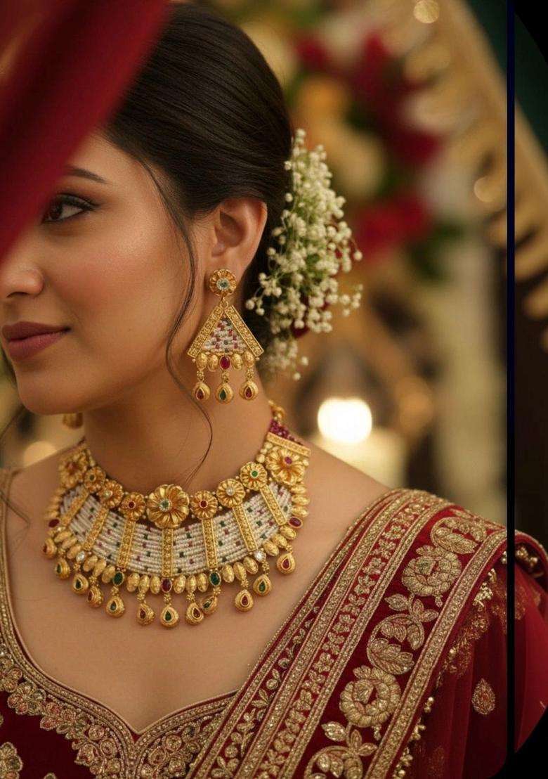 Brass Gold-Plated Temple Necklace with CZ Stone for Women | Traditional Temple Jewellery for Wedding & Festive Wear | Gift for Her - Indya