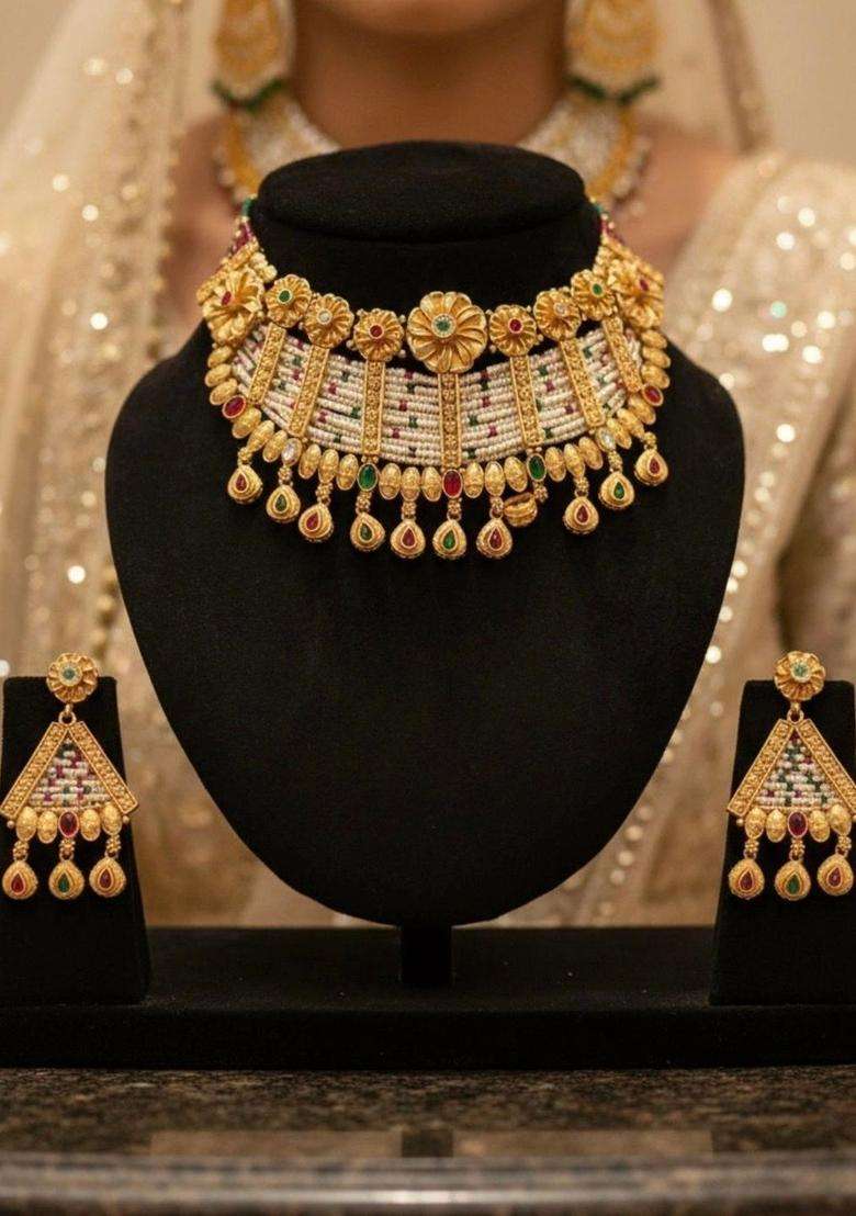 Brass Gold-Plated Temple Necklace with CZ Stone for Women | Traditional Temple Jewellery for Wedding & Festive Wear | Gift for Her - Indya
