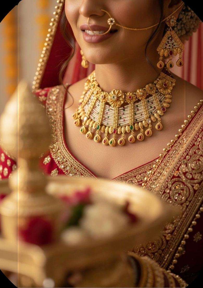 Brass Gold-Plated Temple Necklace with CZ Stone for Women | Traditional Temple Jewellery for Wedding & Festive Wear | Gift for Her - Indya