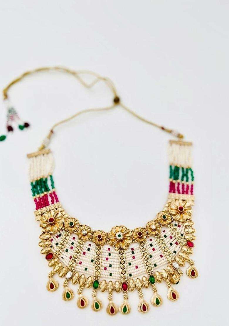 Brass Gold-Plated Temple Necklace with CZ Stone for Women | Traditional Temple Jewellery for Wedding & Festive Wear | Gift for Her - Indya