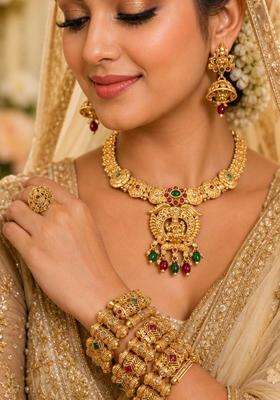 Brass Gold-Plated Temple Necklace with CZ Stone for Women | Traditional Temple Jewellery for Wedding & Festive Wear | Gift for Her