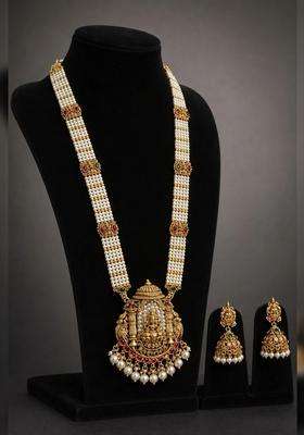 Gold-Plated Temple Stone Studded & Beaded Necklace and Earrings for Women | Traditional Temple Jewellery for Wedding & Festive Wear | Gift for Her