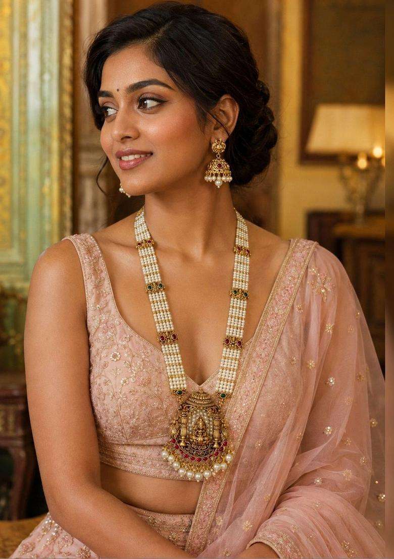 Gold-Plated Temple Stone Studded & Beaded Necklace and Earrings for Women | Traditional Temple Jewellery for Wedding & Festive Wear | Gift for Her - Indya
