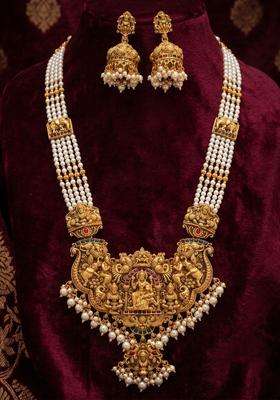 Gold-Plated Temple Stone Studded & Beaded Necklace and Earrings for Women | Traditional Temple Jewellery for Wedding & Festive Wear | Gift for Her