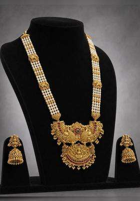 Gold-Plated Temple Stone Studded & Beaded Necklace and Earrings for Women | Traditional Temple Jewellery for Wedding & Festive Wear | Gift for Her