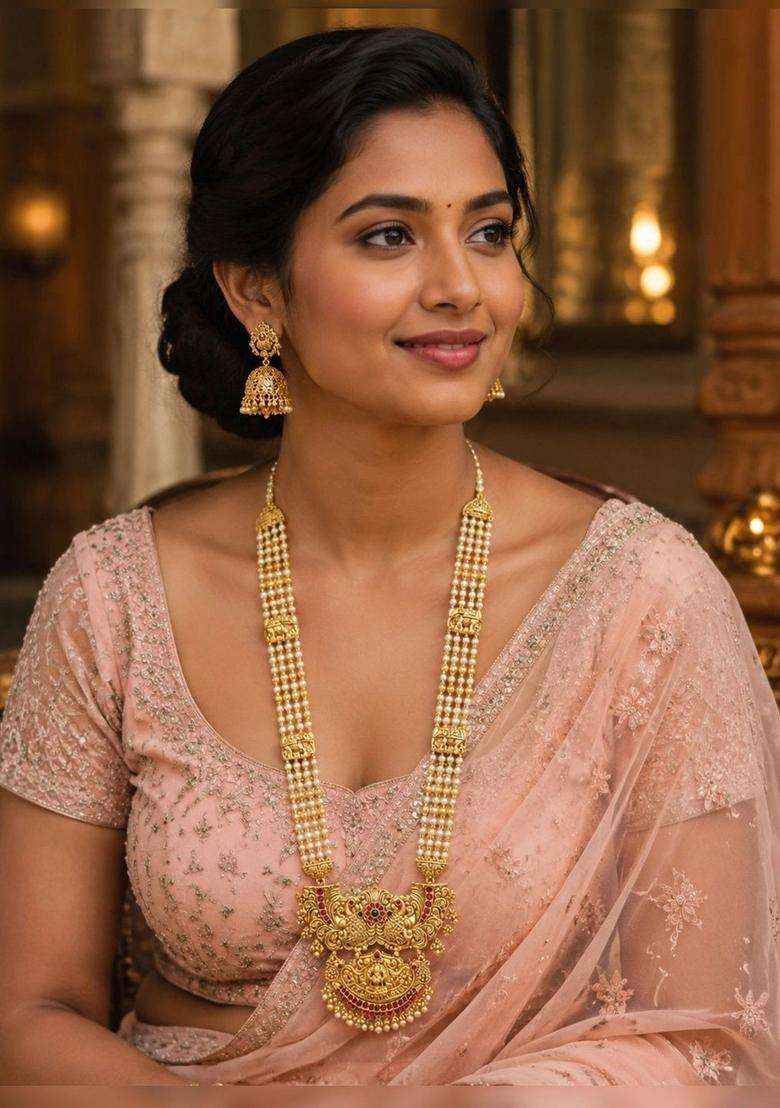 Gold-Plated Temple Stone Studded & Beaded Necklace and Earrings for Women | Traditional Temple Jewellery for Wedding & Festive Wear | Gift for Her - Indya