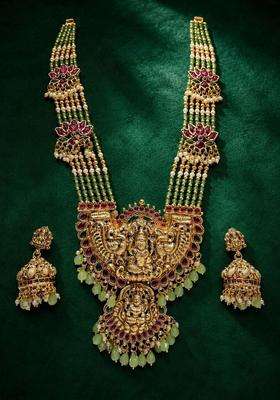 Gold-Plated Temple Stone Studded & Beaded Necklace and Earrings for Women | Traditional Temple Jewellery for Wedding & Festive Wear | Gift for Her