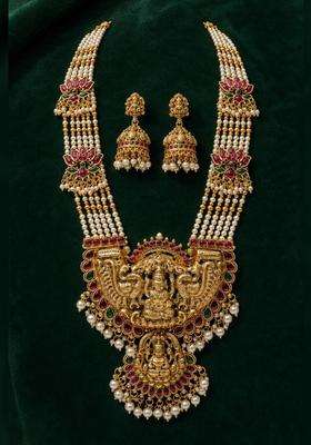 Gold-Plated Temple Stone Studded & Beaded Necklace and Earrings for Women | Traditional Temple Jewellery for Wedding & Festive Wear | Gift for Her