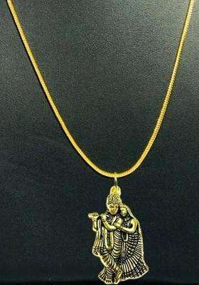 Brass Gold-Plated Radhe Krishna Locket Temple Necklace for Men & Women | Traditional Temple Jewellery for Wedding & Festive Wear | Festive Gift
