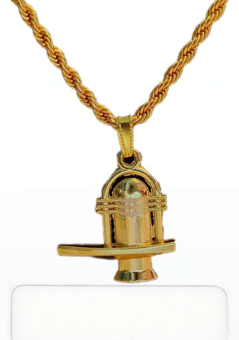 Gold-Plated Shiva Ling Locket Necklace for Men & Women | Traditional Temple Jewellery for Wedding & Festive Wear | Festive Gift - Indya