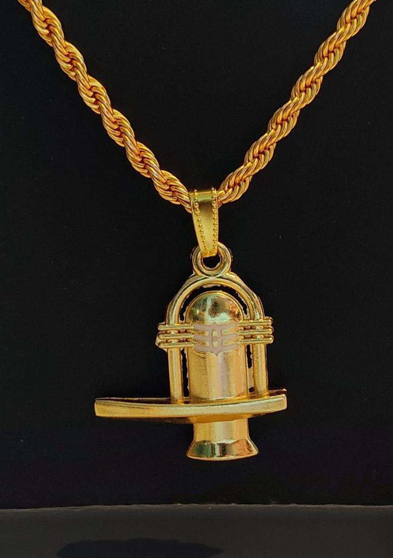 Gold-Plated Shiva Ling Locket Necklace for Men & Women | Traditional Temple Jewellery for Wedding & Festive Wear | Festive Gift - Indya