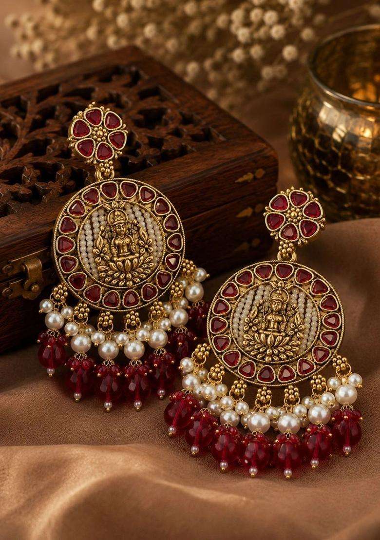 Circular Drop Earrings for Women | Traditional Temple Jewellery for Wedding & Festive Wear | Gift for Her - Indya