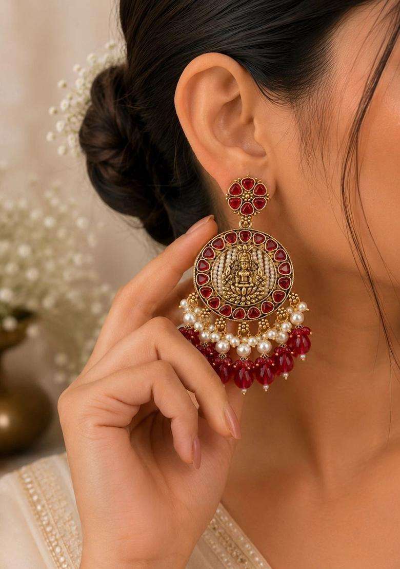 Circular Drop Earrings for Women | Traditional Temple Jewellery for Wedding & Festive Wear | Gift for Her - Indya