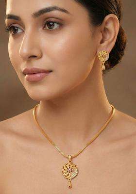 Gold-Plated Stone-Studded Necklace and Earrings with CZ Stone for Women | Traditional Temple Jewellery for Wedding & Festive Wear | Gift for Her