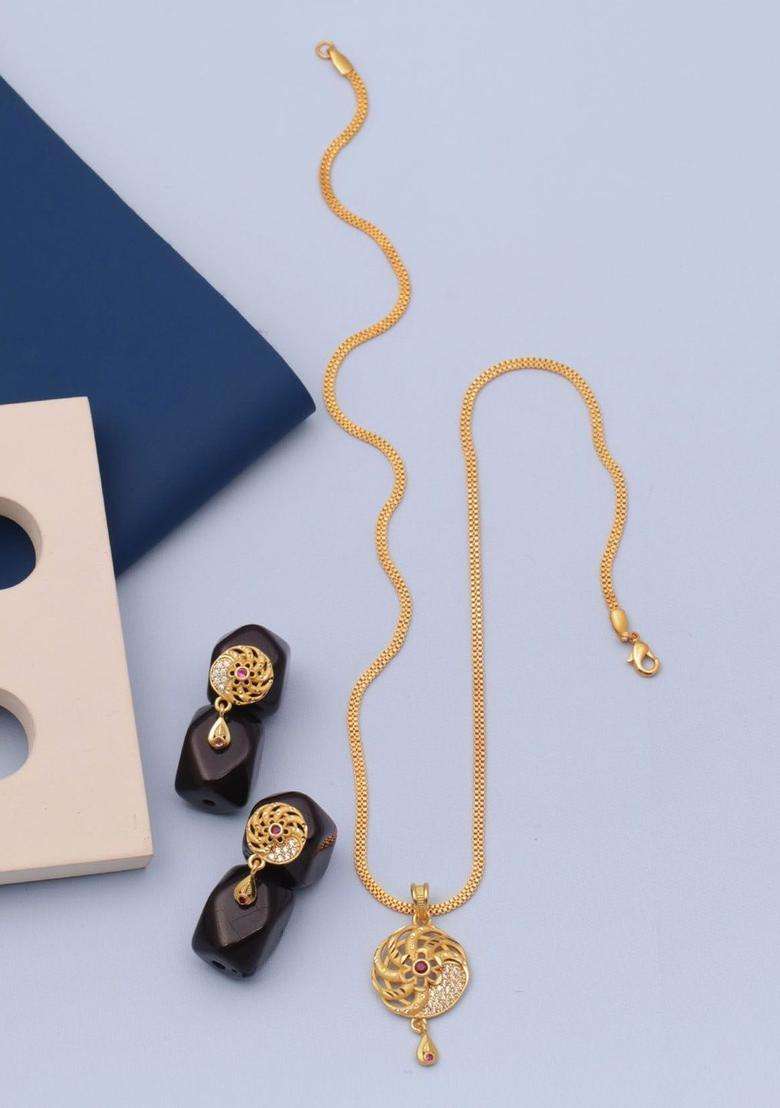 Gold-Plated Stone-Studded Necklace and Earrings with CZ Stone for Women | Traditional Temple Jewellery for Wedding & Festive Wear | Gift for Her - Indya