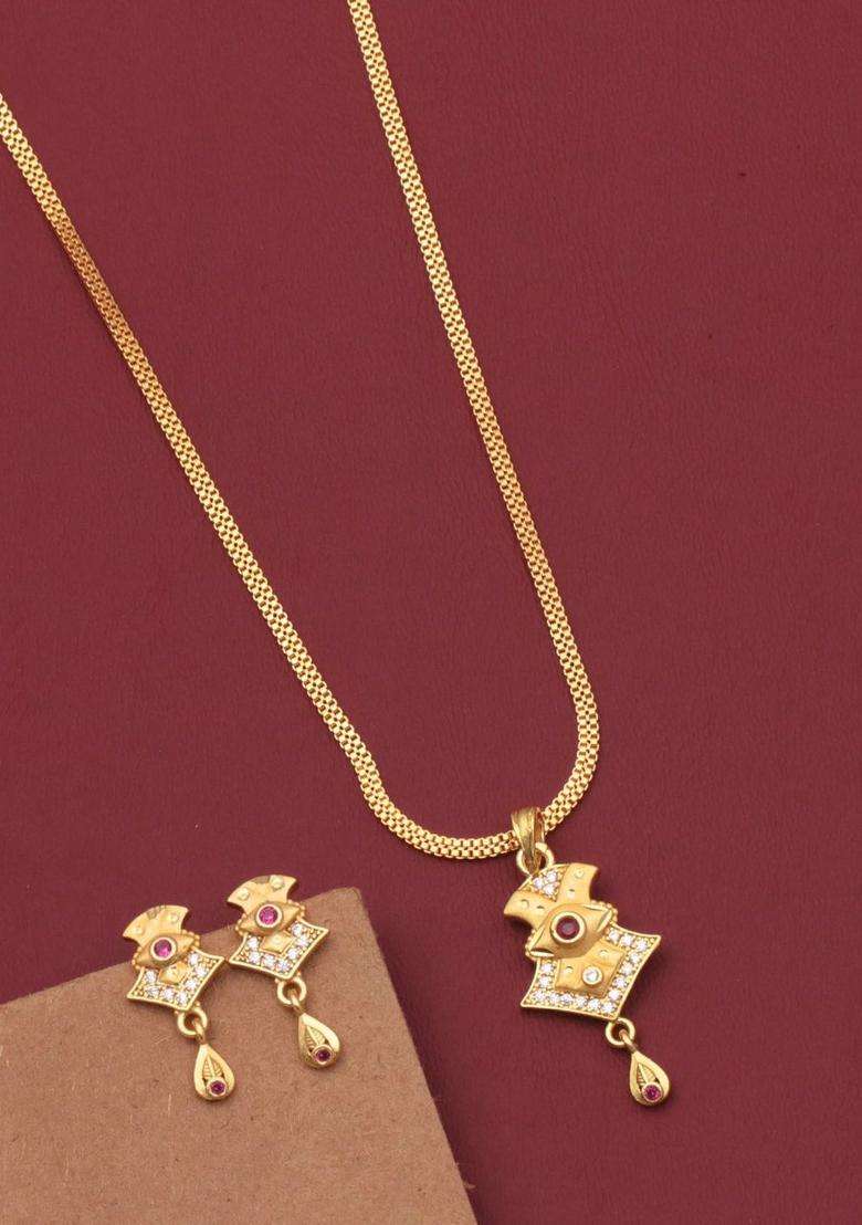 Gold-Plated Stone-Studded Necklace and Earrings with CZ Stone for Women | Traditional Temple Jewellery for Wedding & Festive Wear | Gift for Her - Indya