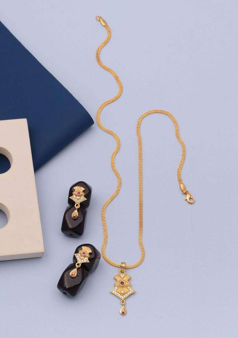 Gold-Plated Stone-Studded Necklace and Earrings with CZ Stone for Women | Traditional Temple Jewellery for Wedding & Festive Wear | Gift for Her - Indya