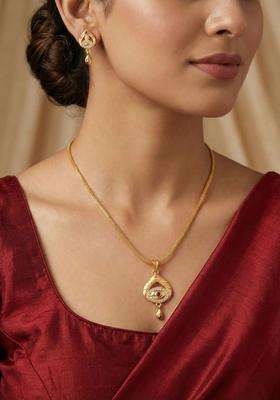 Gold-Plated Stone Studded & Beaded Pendant and Earrings with CZ Stone for Women | Traditional Temple Jewellery for Wedding & Festive Wear | Gift for Her