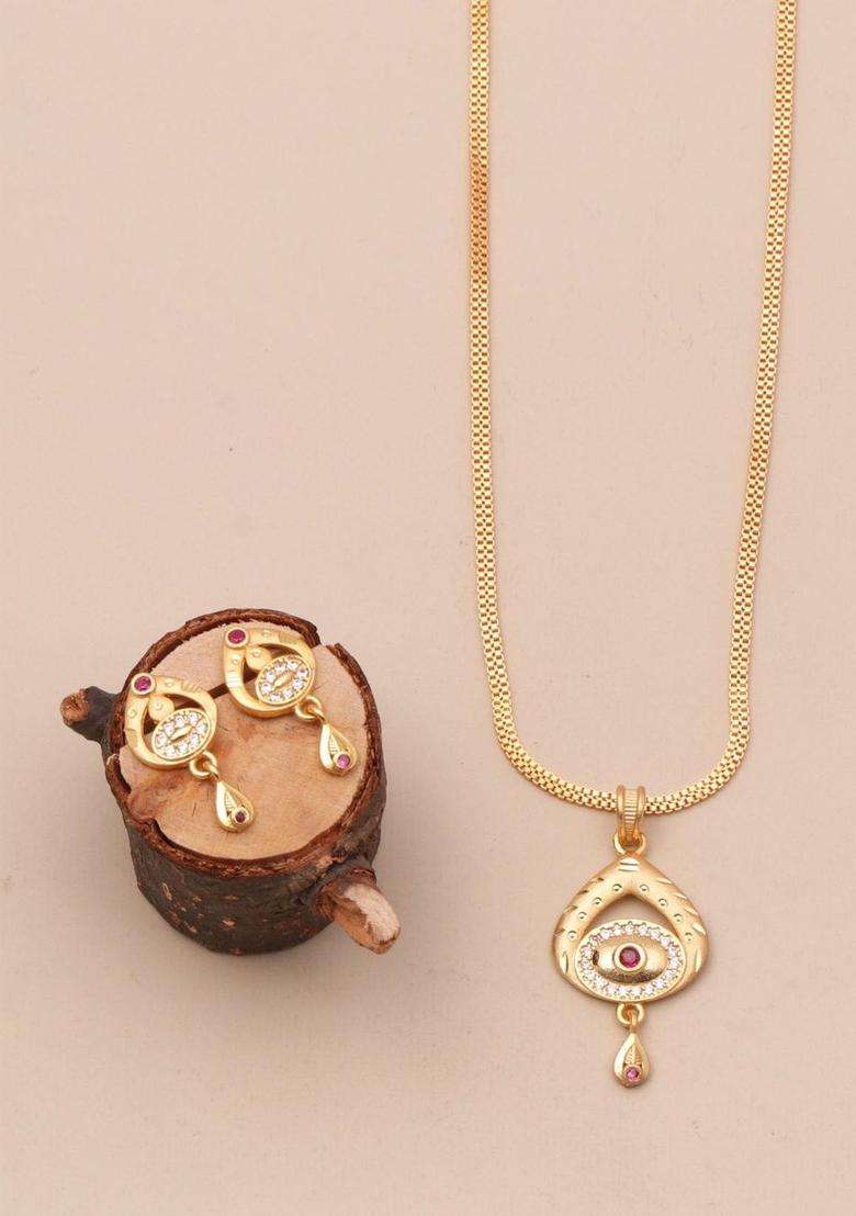 Gold-Plated Stone Studded & Beaded Pendant and Earrings with CZ Stone for Women | Traditional Temple Jewellery for Wedding & Festive Wear | Gift for Her - Indya